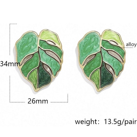 Gift Earrings Bohemian Green Leaf Earrings for Women, Hawaii - Picture 2 of 3